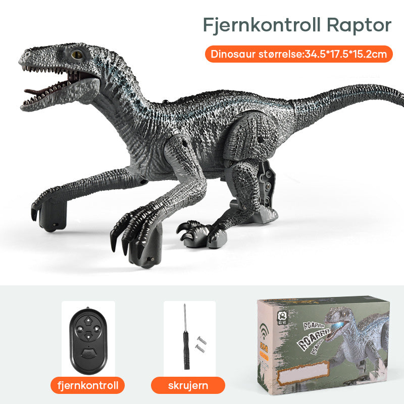 "Fjernstyrt Velociraptor dinosaurleke med realistiske 3D-øyne og hudtekstur for barn, perfekt for dinosaurentusiaster."