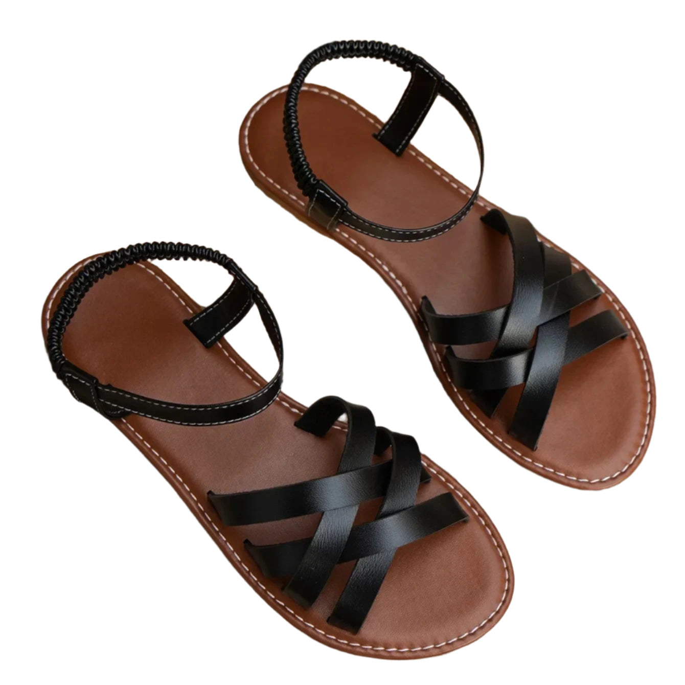 Flate damesandaler med elastisk stropp, perfekt for komfortabel sommerbruk og fritid.