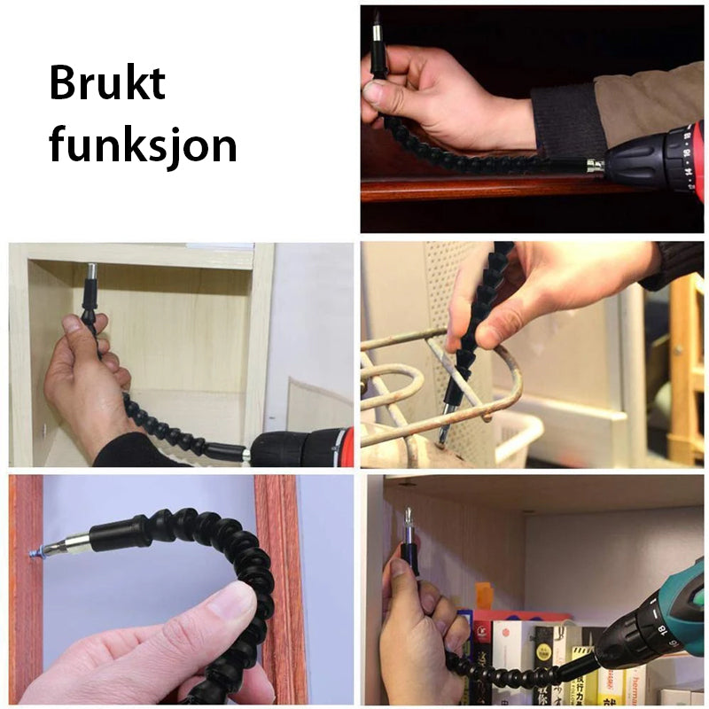 "Fleksibel bor-forlengelse svart 30 cm av karbonstål og plast for trange steder"