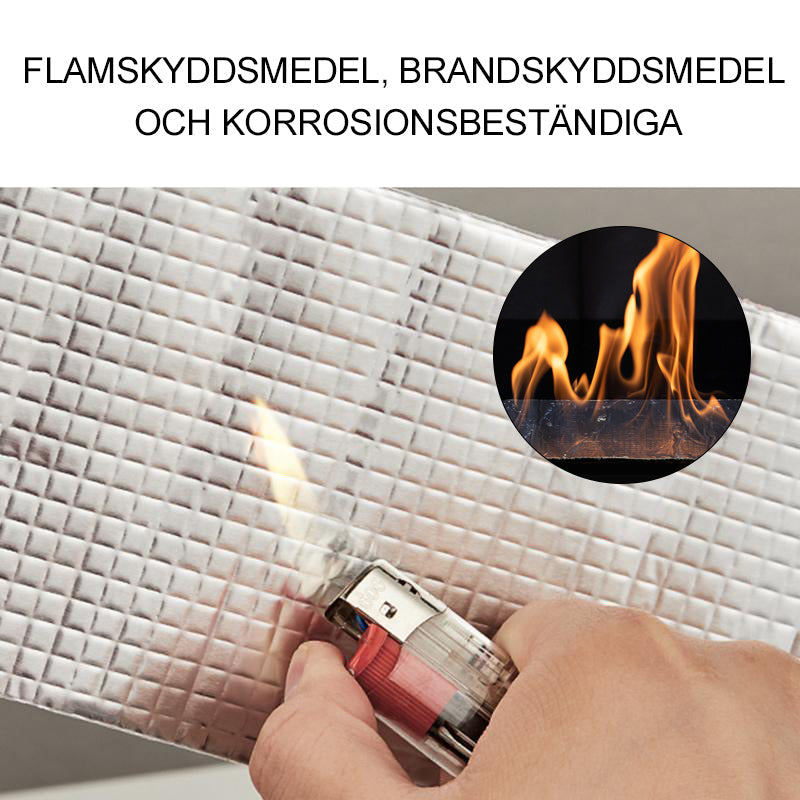 "Fleksibel butylgummi vanntett tape, sølvgrå, rull på 5 m, ideell for tak, VVS, kjemikalie- og fuktbeskyttelse."