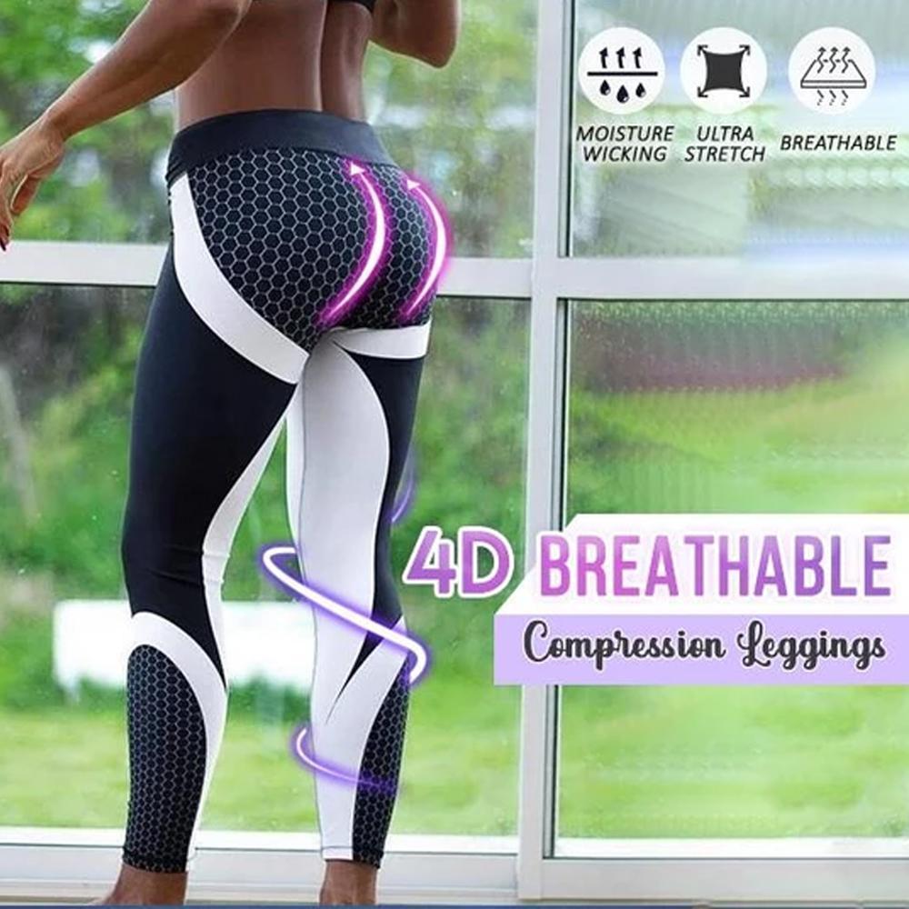 "Fleksible yogabukser med geometrisk trykk, høy midje, og stretchmateriale for optimal komfort og trendy stil."