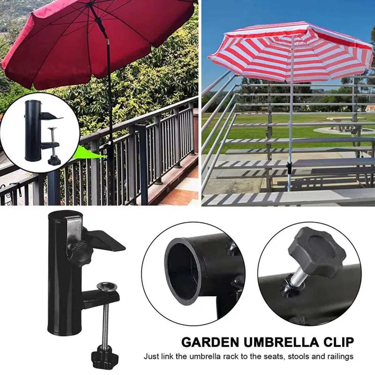 Portabel parasollholder for camping og hage. Enkel å montere for effektiv solskjerming.