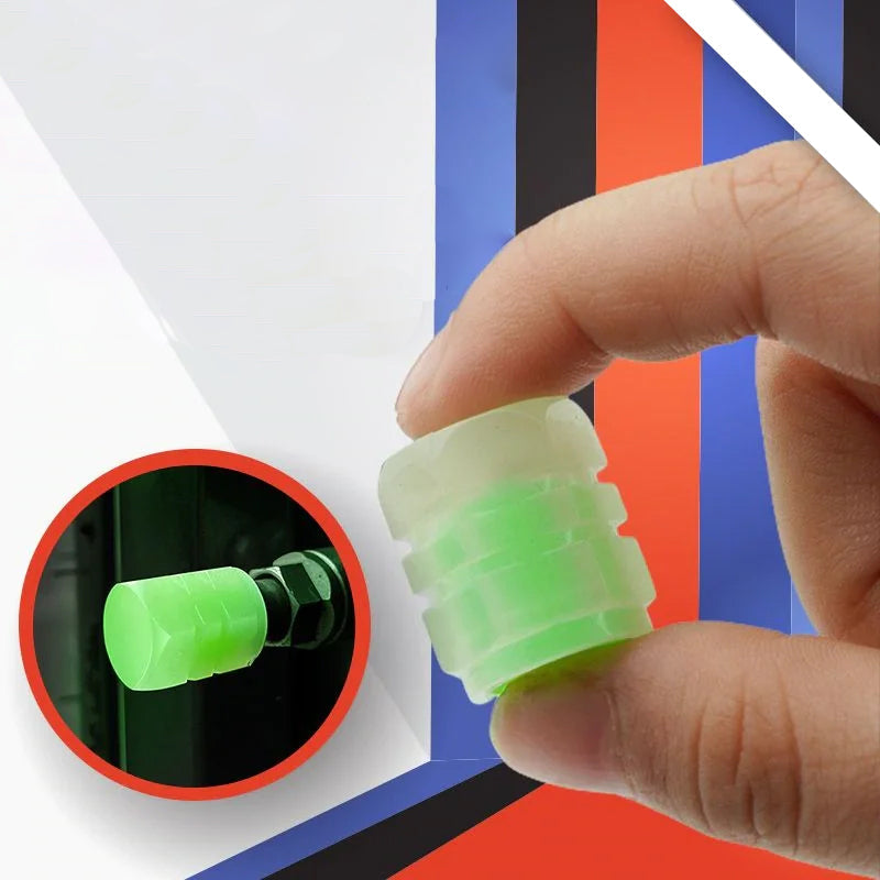 Fluorescerende dekkventil-kapper på bil i mørket, universelle og slitesterke, lysende grønn farge, ABS-materiale.