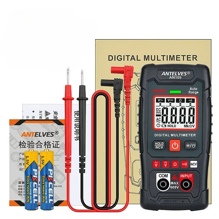 "Forbedret multimeter med EBTN LCD, mørk med klar skjerm, presise målinger, ergonomisk design for enkel bruk."