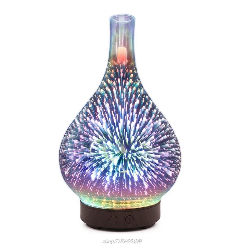 Fyrverkeri luftfukter med 3D-glass, svart base, spreder beroligende aroma for hjemmedekor og aromaterapi.