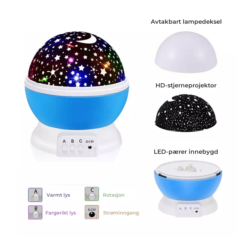 "Galakse Stjerneprojektor med fjernkontroll, fargerik projeksjon av stjerner, skaper magisk atmosfære i hjemmet."