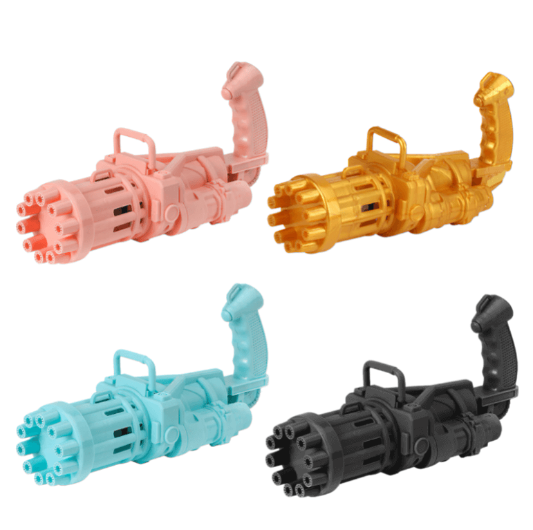 Gatling boblekanon med stor beholder, klar for lange økter med boblelek