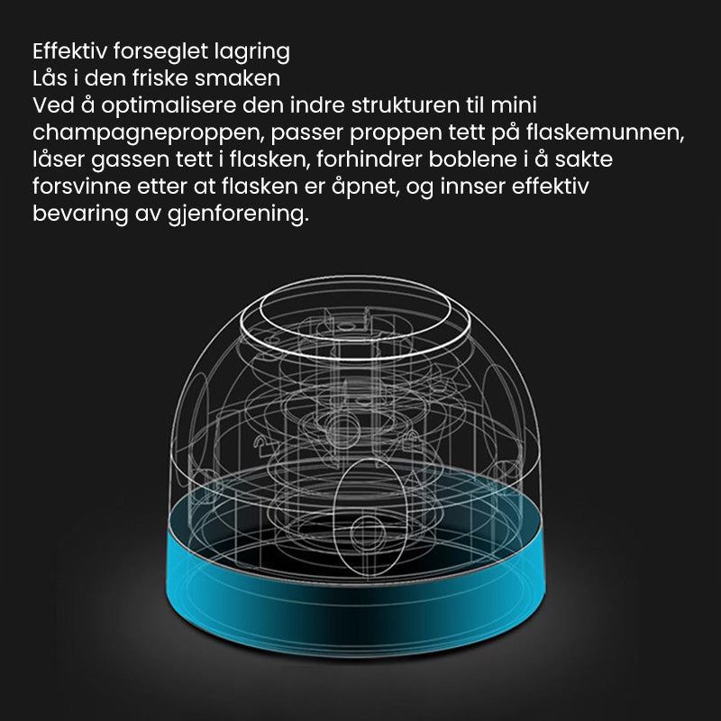 "Gjenbrukbar svart vinkork i kompakt design på en vinflaske, sikrer lufttett forsegling og bevarer bobler."