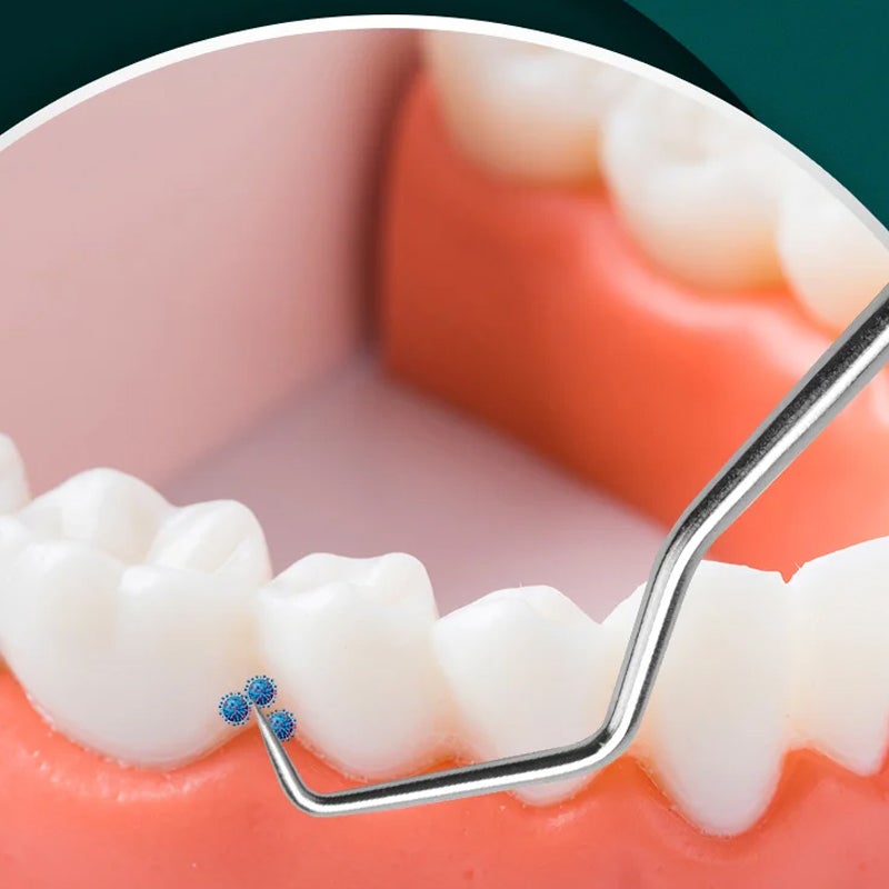 Gjenbrukbart tannpirker-sett i slitesterkt rustfritt stål, kompakt med nøkkelring, perfekt for personlig tannpleie.