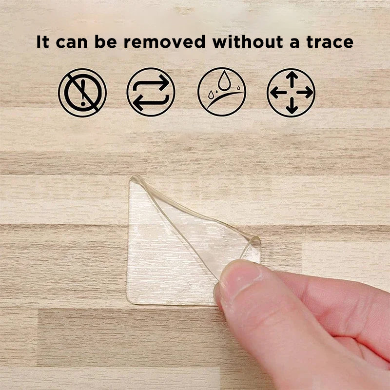 "Gjennomsiktig dobbeltsidig tape for DIY-prosjekter, PVC, gjenbrukbar og vaskbar, allsidig bruk, 45mm x 15mm biter."