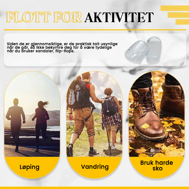 Gjennomsiktig silikon tåbeskytter gir anti-friksjonskomfort; elastisk, myk demping for smertefrie tær i åpne sko.