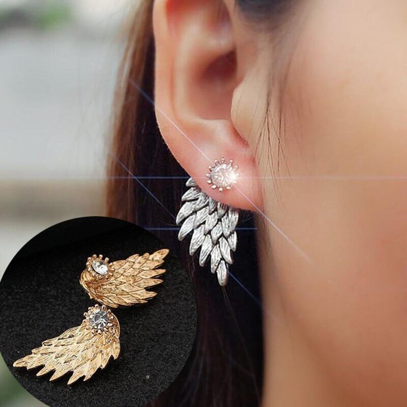 Glamorøse engelvinge dameøredobber i gull eller sølv, glitrende smykker med cubic zirconia for en elegant look.