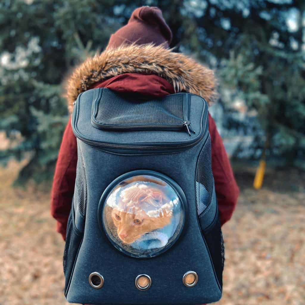 Khaki kjæledyr bæreveske, ryggsekkdesign, med justerbare stropper for komfortabel dyretransport.