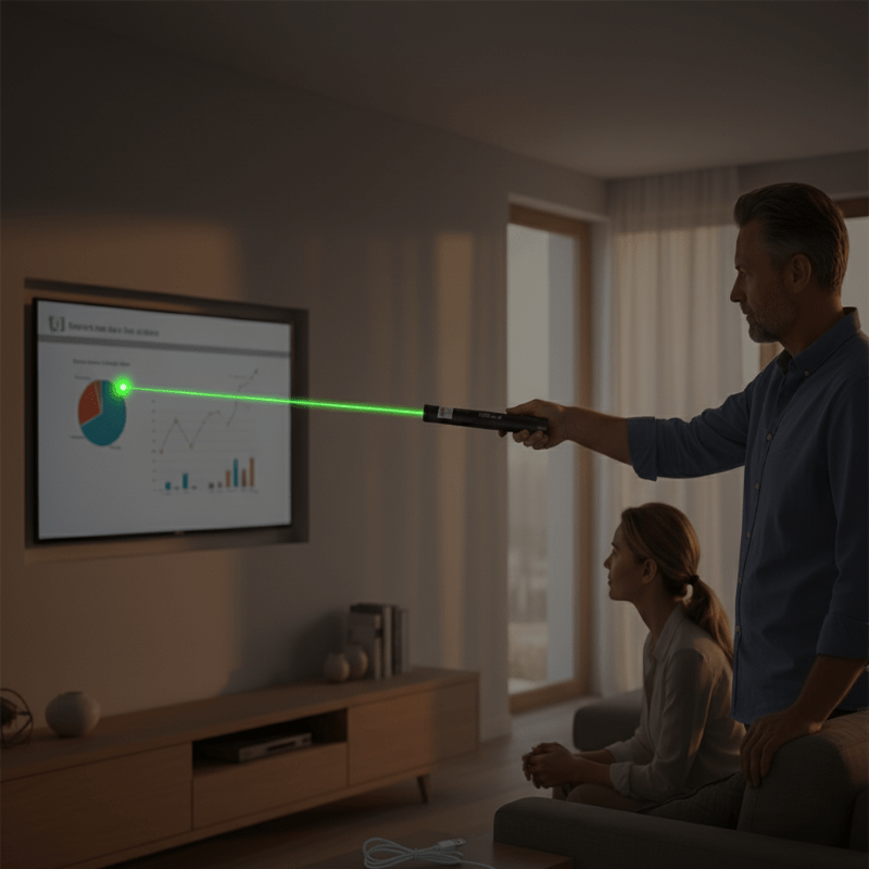 Universal laserpeker for presentasjoner, stjernekikking og langrekkevidde bruk, justerbar fokus.