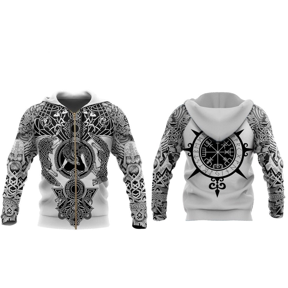 Vikinginspirert grå hettegenser for unisex bruk, mote- og streetwear-stil i ullblanding