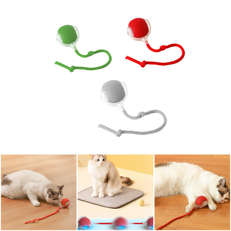 "Grå, rød og grønn smart interaktiv lekeball for katter, robust design med fargerike lys for aktivisering og moro."