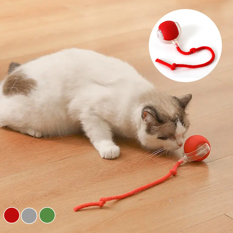 "Grå, rød og grønn smart interaktiv lekeball for katter, robust design med fargerike lys for aktivisering og moro."
