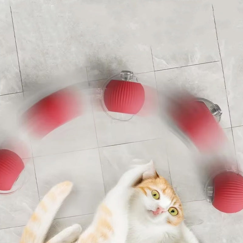 "Grå, rød og grønn smart interaktiv lekeball for katter, robust design med fargerike lys for aktivisering og moro."