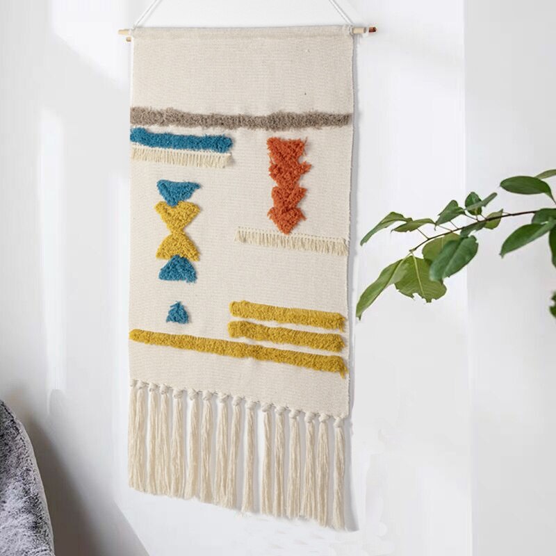 Rustikk håndvevd veggteppe i boho-stil. Unik billedvev for en personlig interiørgave.