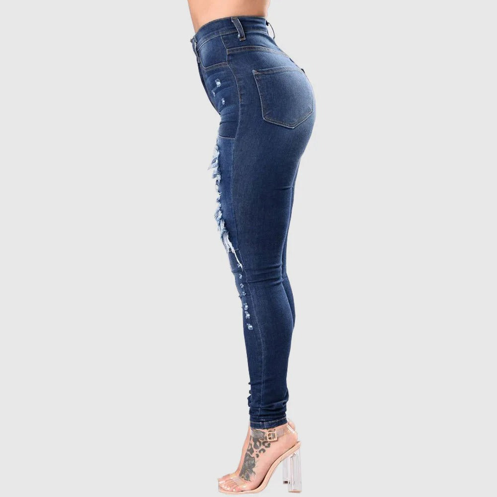 Fashionable ripped jeans for kvinner med høy midje. En trendy og komfortabel skinny passform.