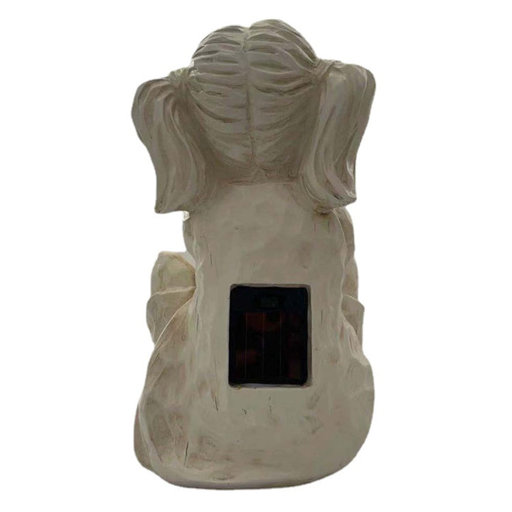 Harpiks hagestatue: Jente som holder ildfluer, 22.5 cm, med integrert solcelle.