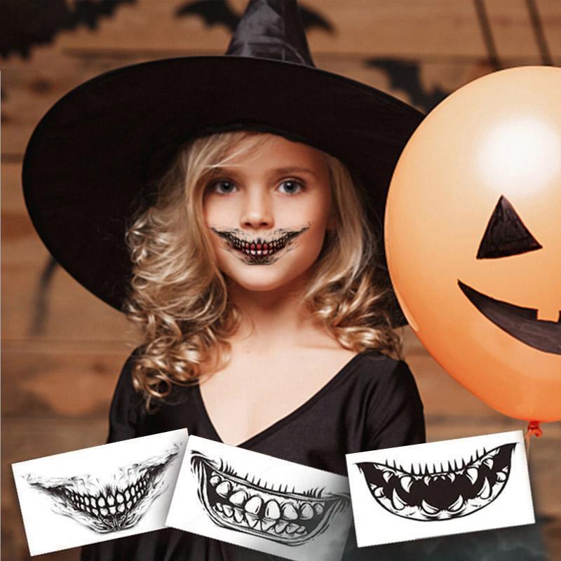 "Halloween midlertidig tatovering med Dia de los Muertos-motiv, realistisk kunststil, perfekt for ansikt og armer"