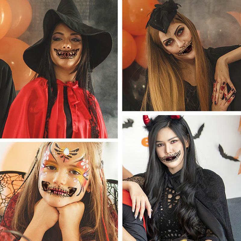 "Halloween midlertidig tatovering med Dia de los Muertos-motiv, realistisk kunststil, perfekt for ansikt og armer"