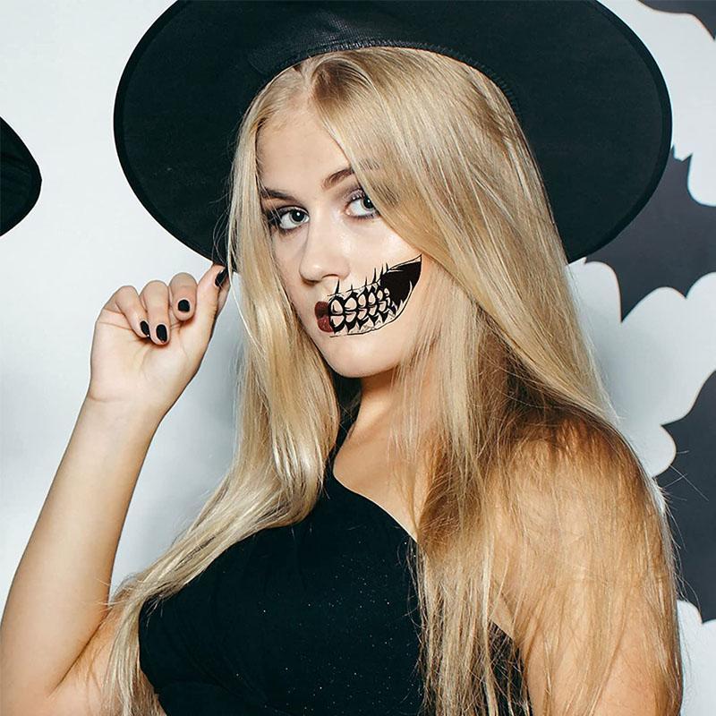 "Halloween midlertidig tatovering med Dia de los Muertos-motiv, realistisk kunststil, perfekt for ansikt og armer"