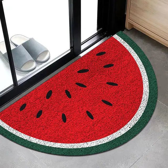 Dekorativ halvsirkel dørmatte, fargerik regnbue og saftig vannmelon, gir velkomst til ditt hjem.