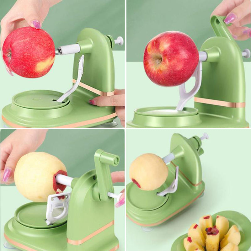 "Håndsveiv epleskreller, ergonomisk design, enkel fruktskrelling, lysegrønn og mørk grønn, kjøkkenhjelper."