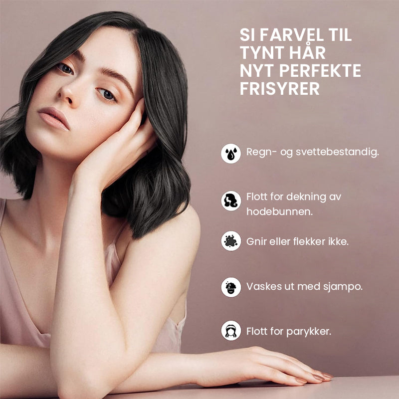 "Hårfargepulver for dekking av grå hår med volum, kompakt design, speil og puff inkludert, naturlige ingredienser."