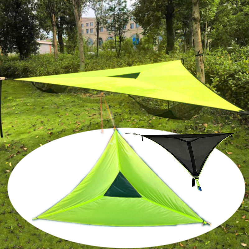 "Hengekøye for grupper, grønn og svart, i naturen, romslig, perfekt for camping og familieturer, nylonmateriale."