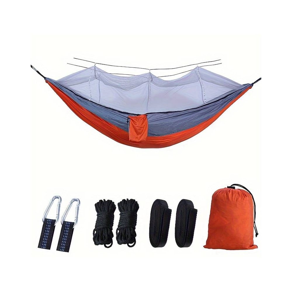 Hengekøye med integrert myggnett, slitesterkt fallskjermstoff i grønn, designet for camping og utendørs avslapning.