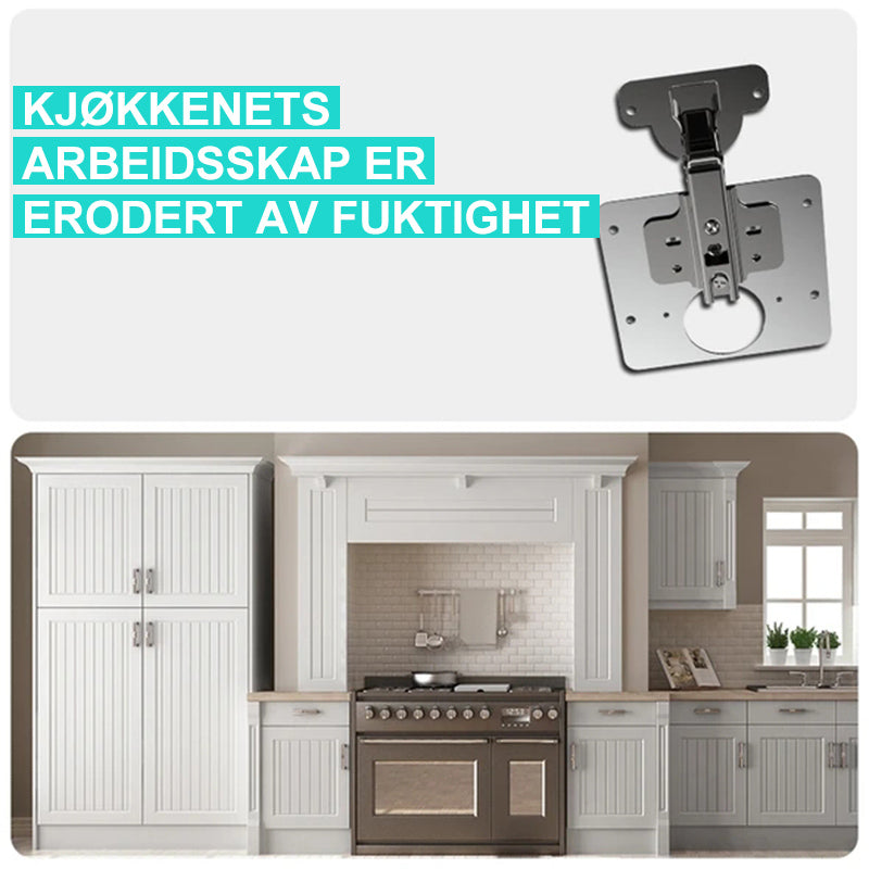 "Hengsel reparasjonsstykke rustfritt stål for skap, dekker skader, solid konstruksjon, forbedrer stabilitet og utseende."