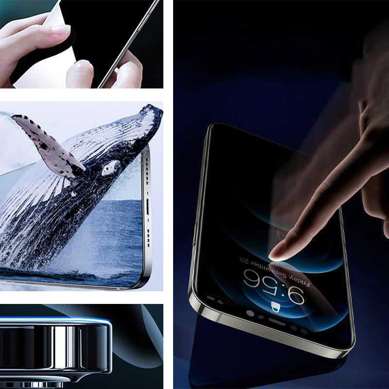 "Herdet glass skjermbeskytter for iPhone med personvern, sterk beskyttelse mot riper, ultraklar, enkel installasjon."