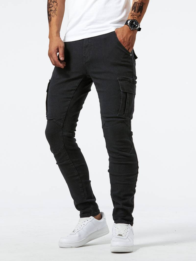 Fleksible herre cargo jeans i denim for optimal bevegelsesfrihet.