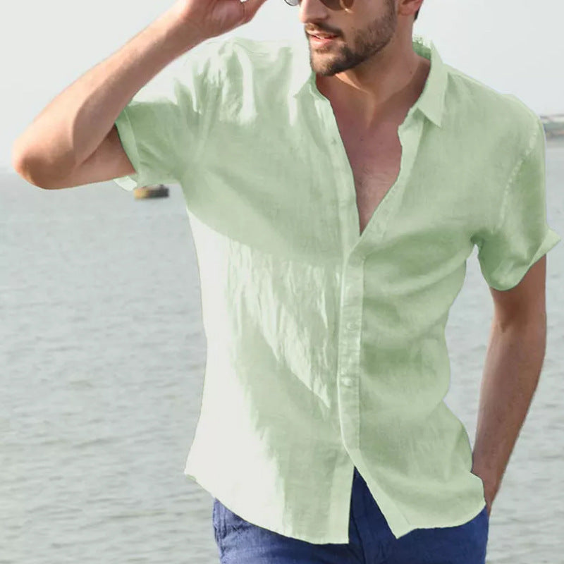 Herreskjorte med knappekrage og korte ermer, casual stil for hverdag og sommer, maks komfort.