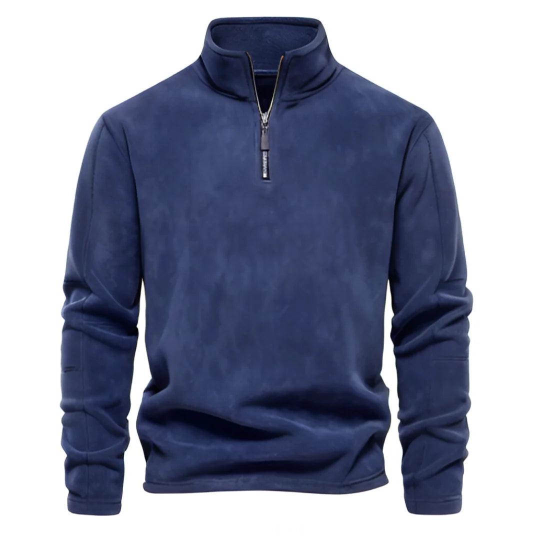Uformell turjakke i fleece for menn, med glidelås og vendbar krage som gir ekstra komfort og stil.