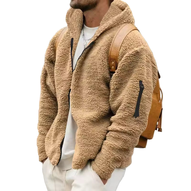 Herre fleecejakke med hette i oversized passform. Komfortabel glidelåsjakke for fritid og høst/vinter.