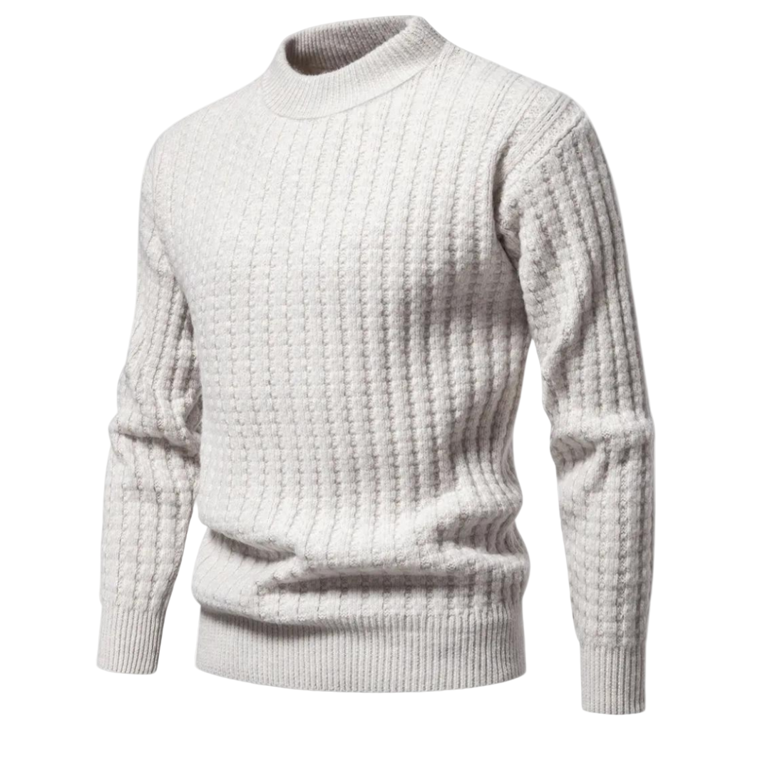 Herre genser i vaffelstrikk med rund hals. Komfortabel og casual strikkegenser for høst og vinter.