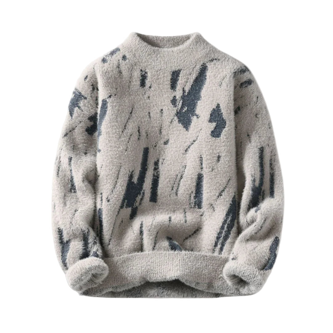 Herre genser med unikt kumønster for trendy uformell stil. Komfortabel avslappet passform med rund hals.