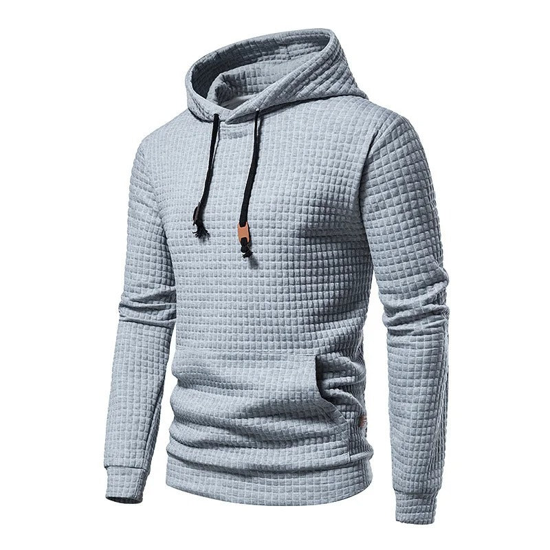 Komfortabel pullover hettegenser for menn, med lappeteppemønster og snøring