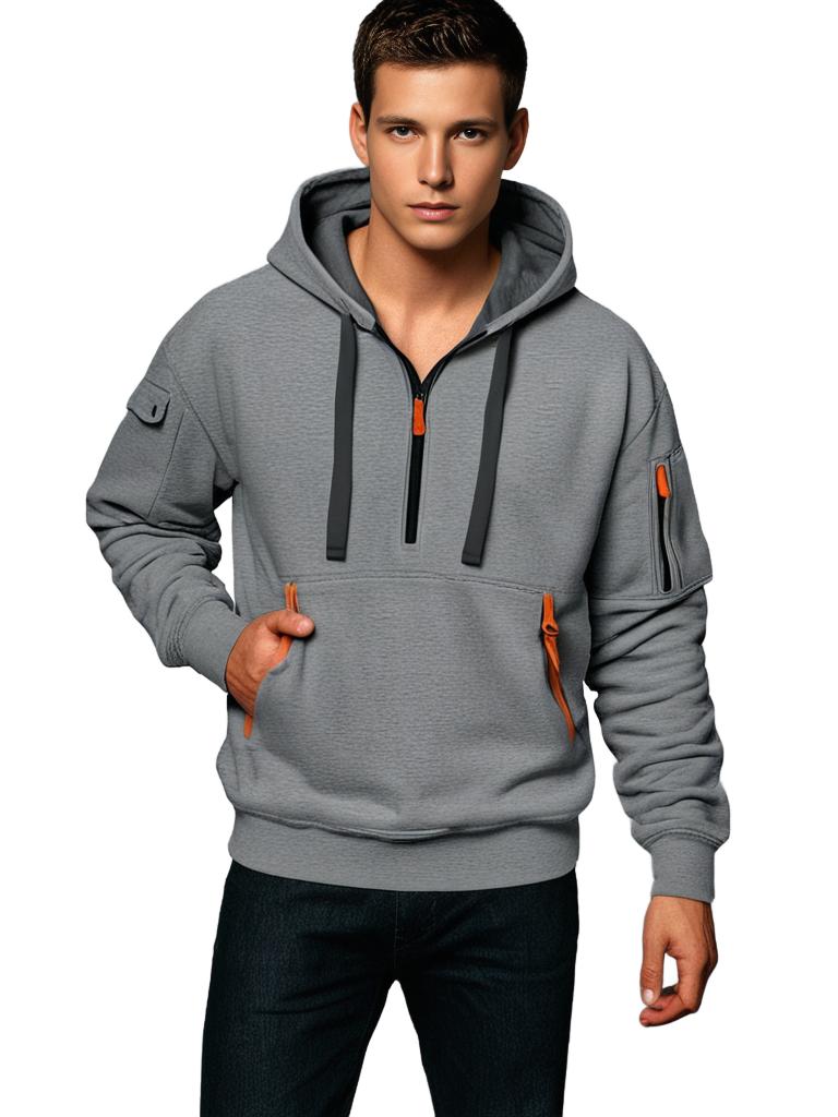 Avslappet herre hoodie med halv glidelås. Stilren og basic, ideell for hverdagsbruk og komfort.