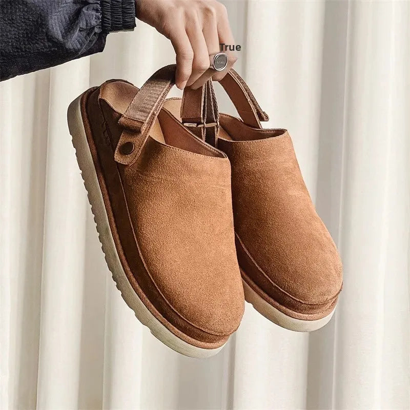 Mørkebrune herresandaler med tykk såle og baotou design for optimal komfort. Ideelle for fritid og høst.