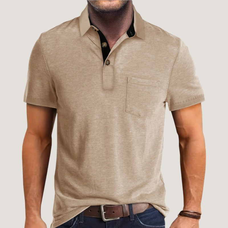 Trendy sommerskjorte for menn, kortermet med moderne fargeblokk design.