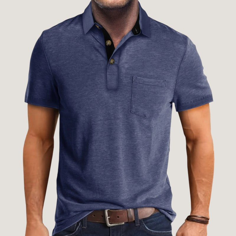 Polyester kortermet herreskjorte, fargeblokk for sommer. Myk, lett og moderne.
