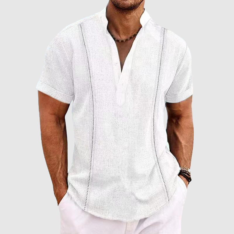 Herre Henley skjorte, kortermet med knapper. Avslappet fritidsskjorte for komfortabel hverdagsbruk om sommeren.