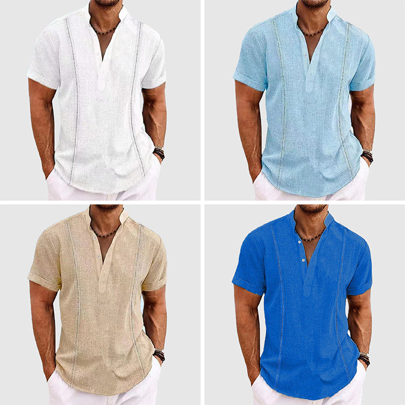 Myk herre Henley skjorte med korte ermer og knapplukking, designet for en avslappet og luftig sommerstil.