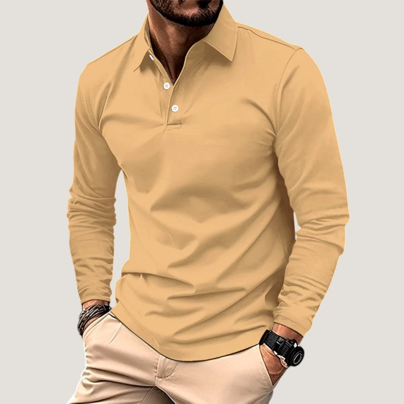 Casual herrepolo med lange ermer i grĂĄ melange, ideell for hverdagsbruk og allround stil.