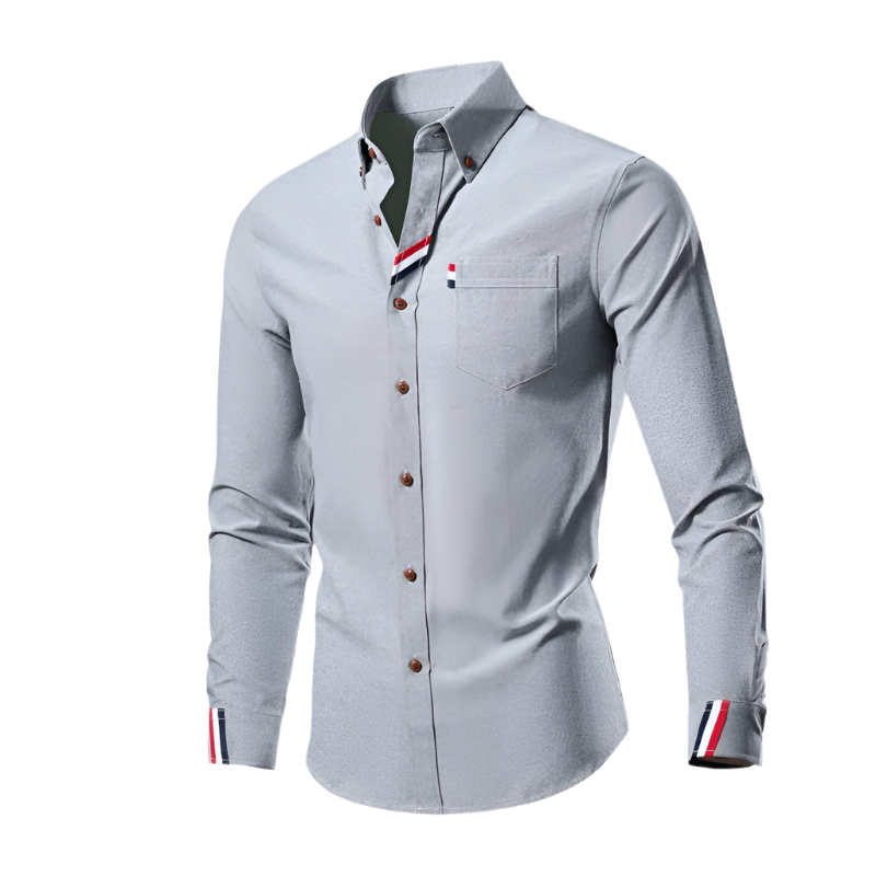 Herre langermet skjorte i elegant bomullsblanding, perfekt for business casual og formelle anledninger.